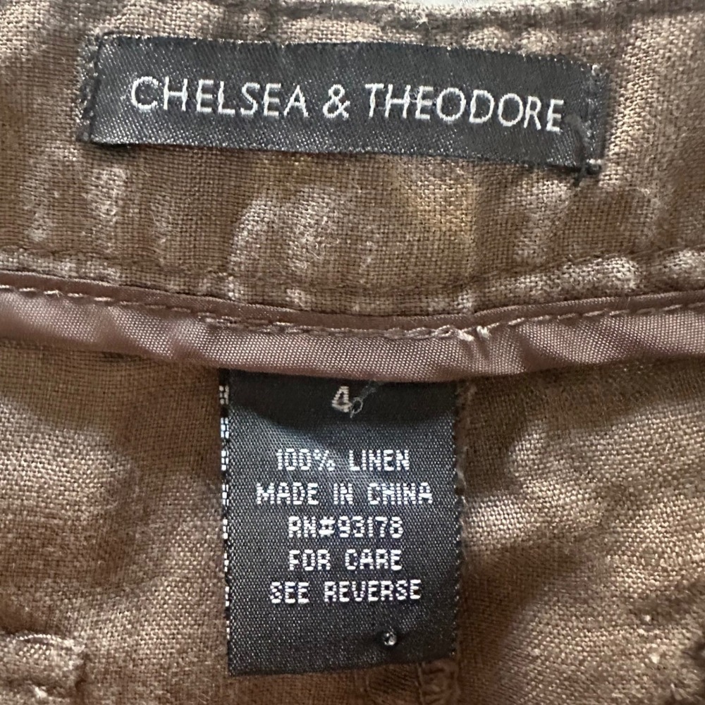 Chelsea & Theodore 100% Linen Wide Leg Utility Pants -‎ Chocolate Brown - Size 4 - Picture 4 of 7
